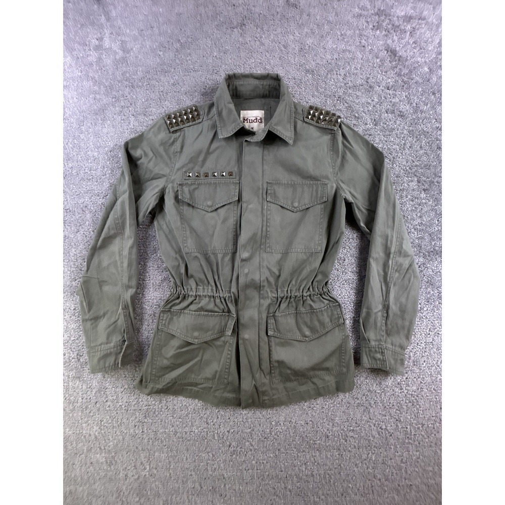 Mudd Womens Olive Green Studded Military Utility Field Jacket Medium Cotton
